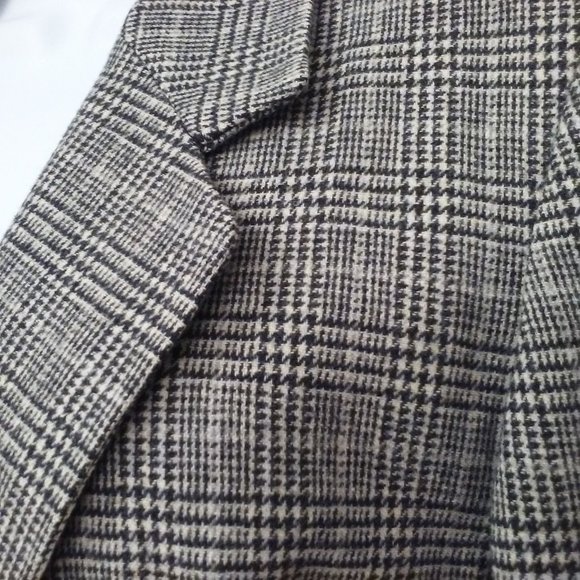 Vintage 90s Pendleton Blazer Wool Plaid Houndstooth -14P Single-Button BlackGrey - Picture 5 of 9
